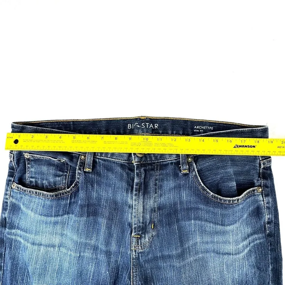 Big Star Blue Jeans Mens Size 36R 38x31.5 Archetype Slim Fit Straight Leg Denim